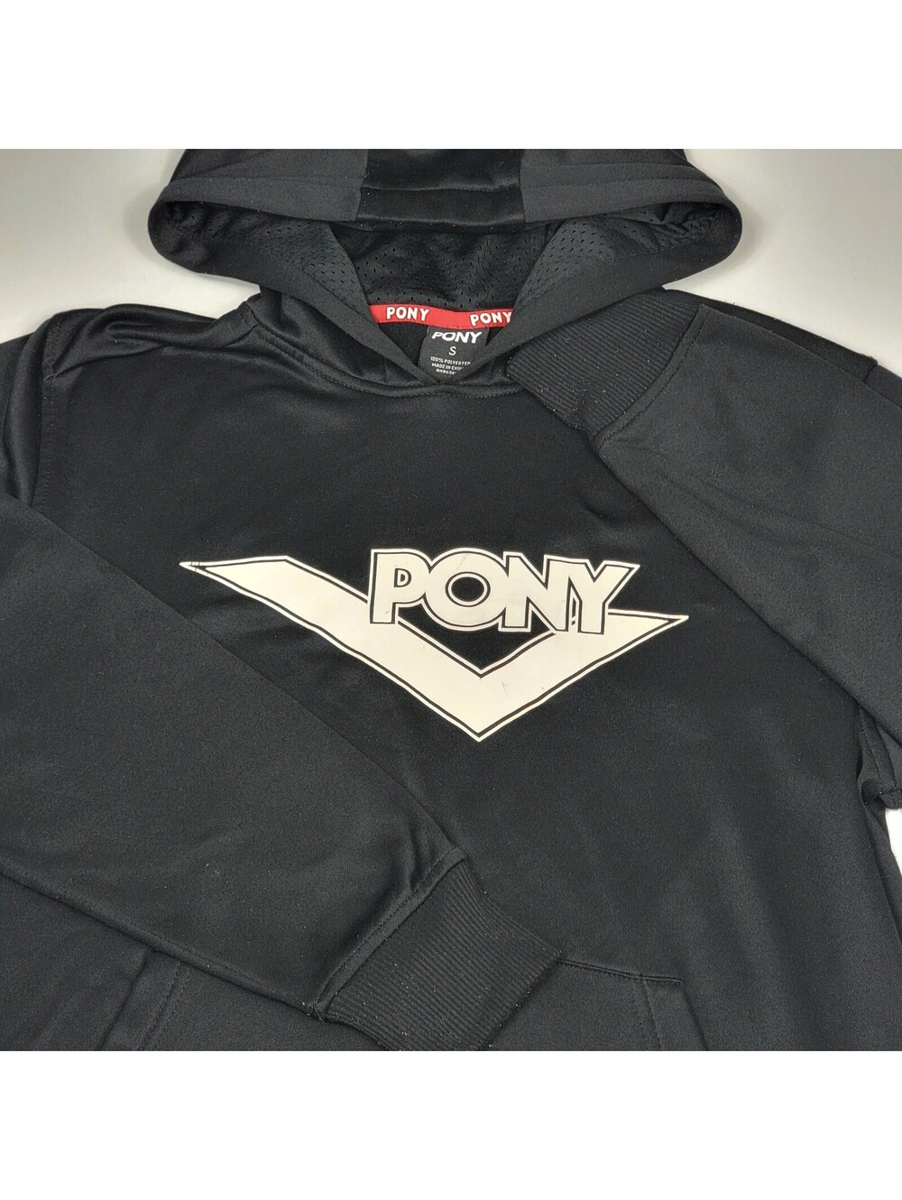 Y2K PONY Black Hoodie Sweatshirt Size S Side Zipper New York